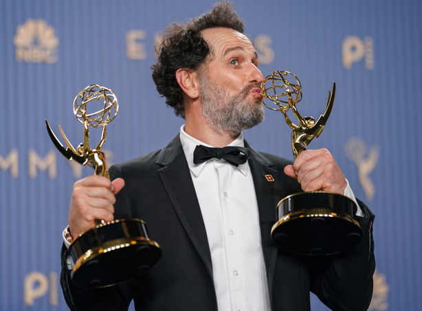 Matthew Rhys with his Emmy Awards for The Beast in Me.