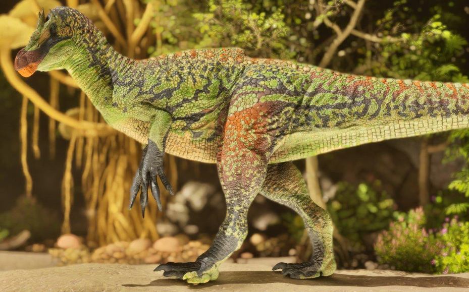 Artist's reconstruction of Invictibellatrix amberina, a newly identified predatory dinosaur from the Isle of Wight.