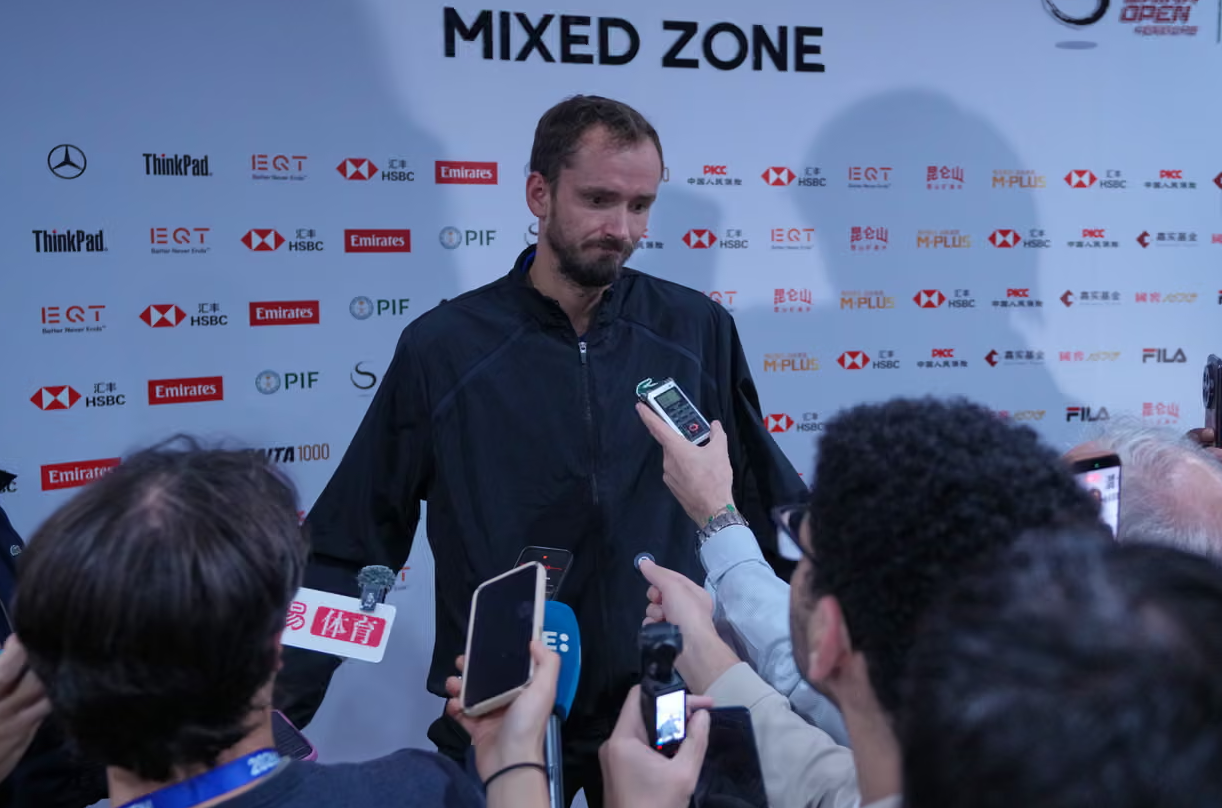 Daniil Medvedev face the media after the incident.