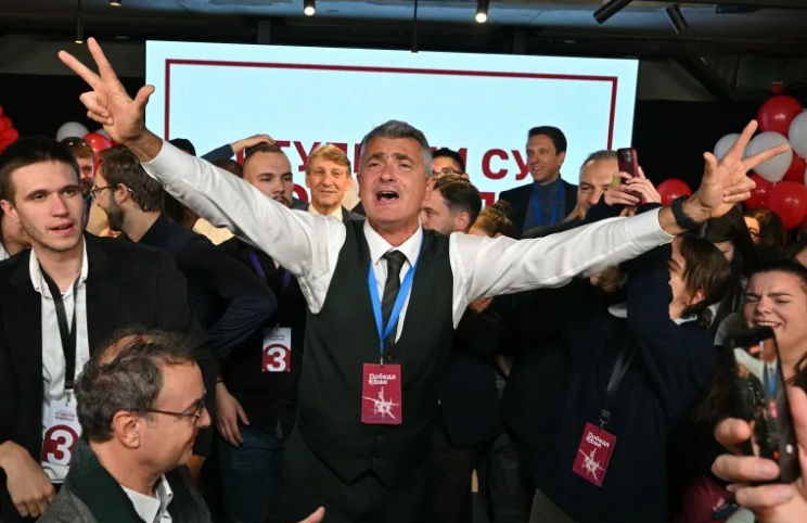 Ilija Srdanovic, the main candidate for Student List, celebrating after the election victory.